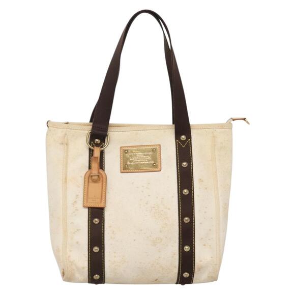 LOUIS VUITTON Antigua Cabas PM Tote Bag White Brown M40036 - Picture 2 of 13